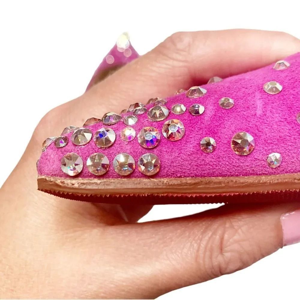 Christian Louboutin Pink Degrastrass 100 Suede/Stress Crystal Heel Pumps Size 37 - Picture 12 of 12